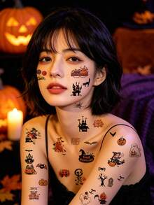 30pcs Fun Halloween Tattoo Stickers, Containing A Lot Of Halloween Elements And More. Suitable For Parties With Both Men And Women, Including Arms, Necks, Collarbones, Calves, And Other Areas, This Halloween Gift Is Waterproof And Long-Lasting - Multicolor - View 3