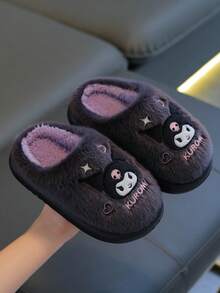 SANRIO Sandal Rumah Dalam Ruangan Anak Perempuan Musim Gugur/Dingin, Sandal Rumah Modis Motif Kartun Lucu Nyaman dan Hangat - Hitam - View 2