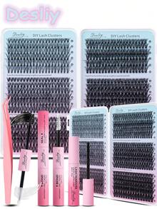6-Piece 1-Set D Curl Cluster False Eyelashes Kit, Includes Glue (Bonding & Sealing), Remover, Tweezers, Mixed Styles, Suitable For Beginners DIY Home Use, Applicable For Wedding/Daily/Travel/Gift, Single Cluster False Eyelashes - Baby Blue - View 20