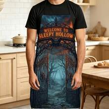 1pc Halloween Iron Arch & Ghost Print Apron, Featuring Carved Iron Gate & Demon Skull Decorative Pattern, Durable Cooking Apron Suitable For Bakers, Cake Decorators, Haunted House Staff, Painting Artists, Nail Technicians - Personalized Gift For Home And Professional Chefs - Multicolor - View 5