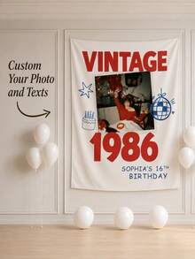 1件個性化復古1986生日掛毯，可定制照片、姓名與年齡牆飾，大膽復古生日派對背景布，客製化年份房間裝飾，適合女性、男性、朋友與家人的獨特生日禮物 - 彩色 - 查看 5