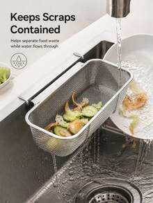 Stainless Steel Side Sink Drain Strainer Basket, Corner Hanging Sink Strainer Colander Drain Basket, Kitchen Sink Food Waste Filter And Vegetables Fruits Clean (Silver Rectangle) - L - View 3