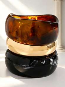 1/3pcs Vintage Hong Kong Style Wide Resin Bracelet Set, Minimalist Premium Layered Bangle For Daily Wear And Party Outfit, Suitable For Women, Holiday Gift - Multicolor - View 1