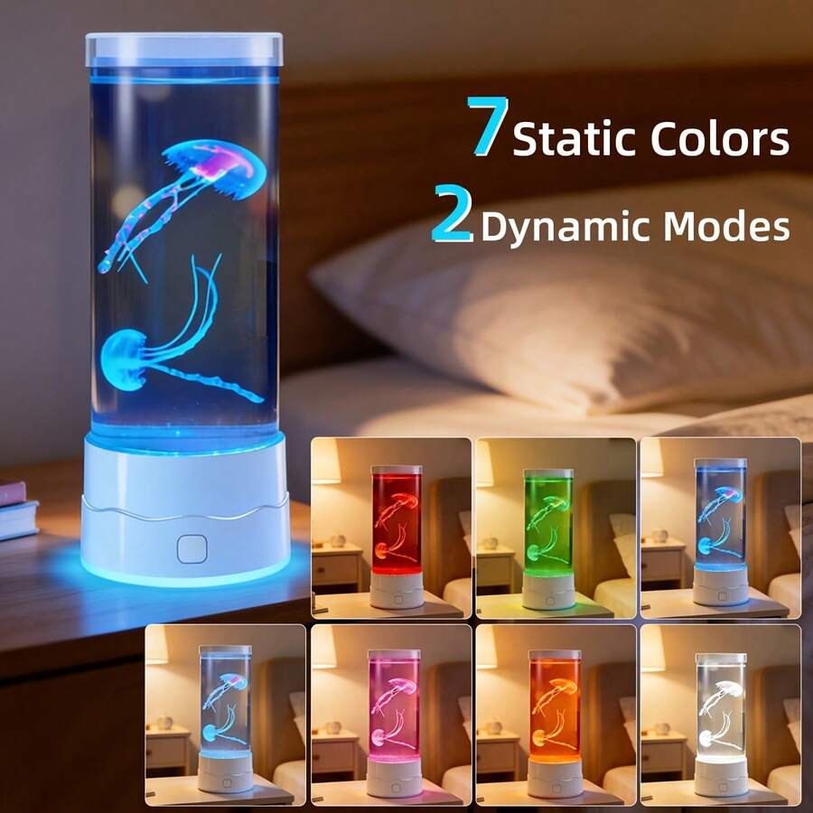 1 buah Lampu Akuarium Ubur-ubur Berubah Warna Tanpa Suara, 7 Mode Cahaya, Basis Bercahaya Bertenaga USB, Dekorasi Rumah Meja Kamar Tidur, Lampu Cahaya Lembut Mengapung, Hadiah Liburan - View 1