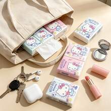 Sanrio 9/18 Small Pack/Set Exquisite Handkerchief Tissues, Cute Hello Kitty Printed Chiffon Paper, Portable Cartoon Pattern Facial Tissues, Suitable For Office, Birthday Gift, Wedding, Restaurant, Back To School Season - Cartoon - View 5