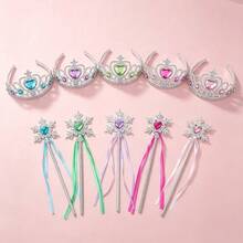 5 Sets Princess Crown And Snowflake Magic Wand Set, Heart-Shaped Rhinestone And Fairy Wand Combination, Dress-Up Accessories Set - Multicolor - View 3