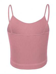Top tank blusa de mujer canalé de tirantes estampado liso crop básico varios colores - Rosa coral - Ver 3