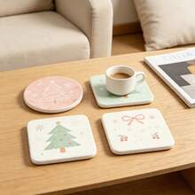 Macaron Pastel Christmas Acrylic Coaster Set, Christmas Tree Bow Cherry Snowflake Pattern, Non-Slip Heat-Insulating Coaster, Heat-Resistant Anti-Scalding, Desktop Protection Pad, Home Dining Table Holiday Decoration Christmas Gift - Multicolor - View 1