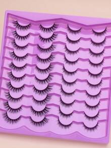 20 Pairs Bulk Pack Strip False Eyelashes, Mixed 2‑Style Natural Looks Assorted Fake Lashes Set, Soft Lightweight Hand‑Crafted Lashes, Reusable Comfort Eye Makeup Lashes For Daily Dating Party Cosmetic Use - Black - View 7
