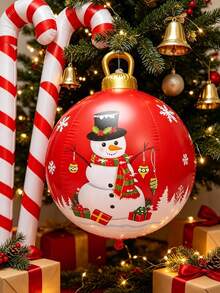 3pcs/Set PVC Inflatable Christmas Ball, Inflatable Candy Cane And Candy Cane Set, Includes Large Red Decorative Balloon, Suitable For Christmas Scene Decoration, Christmas Party, Christmas Atmosphere Arrangement And Photo Props - Multicolor - View 7