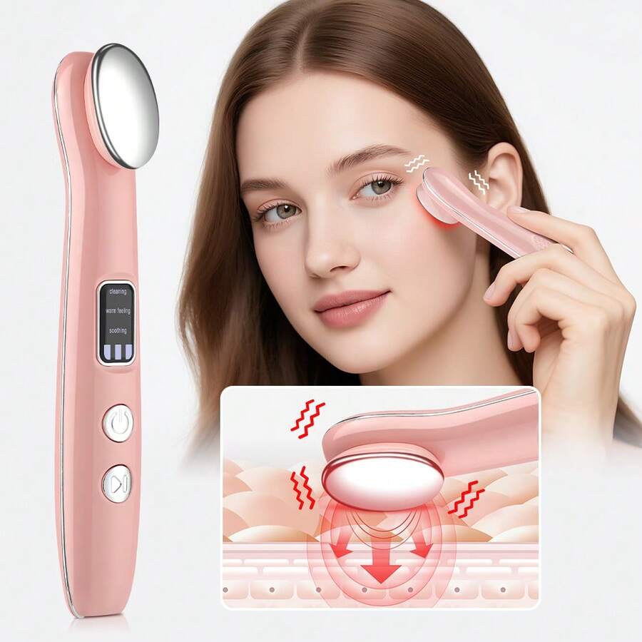 Hailicare Portable Rechargeable Eye Massager With Heat Therapy And Vibration, Eye Lifting Massage Device With 3 Modes For Dark Circles, Puffiness, Fine Lines, Eye Fatigue Relief - Pink - View 1