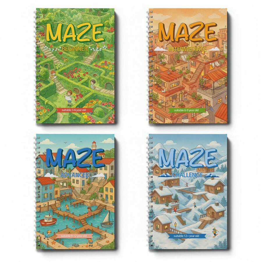 Scenic Maze Activity Notebooks Garden, Town, Harbor And Snow Village Pathfinding Puzzles, Progressive Brain Games To Build Focus, Logic, Observation And Problem-Solving Skills - Style - View 1