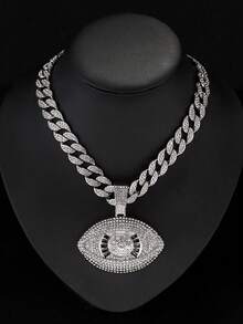 1pc Evil Eye Shaped Pendant And Rhinestone Cuban Chain Men's Fashion Popular Hip Hop Pendant Necklace - Silver - View 1