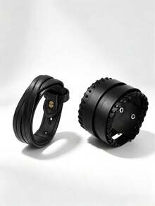 2pcs Casual Business Fashion Bracelet, Suitable For Men's Daily Commute, Sports, Fashion Wear, Exquisite Bracelet Gift For Men - Black - View 1