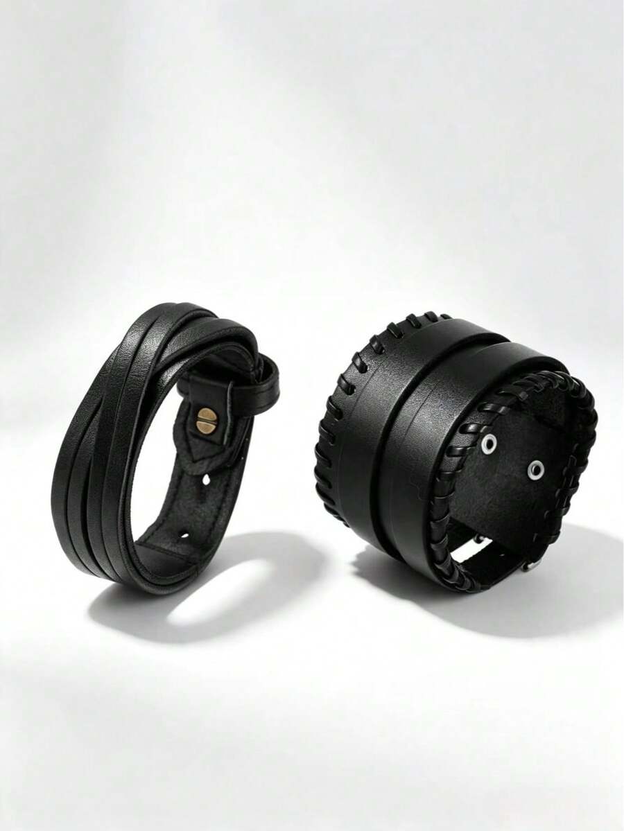 2pcs Casual Business Fashion Bracelet, Suitable For Men's Daily Commute, Sports, Fashion Wear, Exquisite Bracelet Gift For Men - Black - View 1