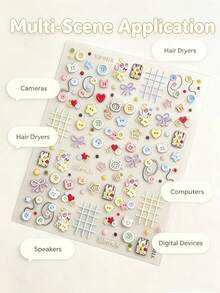 1pc Gentle & Sweet Printed Decorative Sticker + Free Tweezers, Multiple Styles Available, Macaron Pastel Color Palette, Collection Of Buttons, Floral, Plaid, Bows, Cherries And Other Diverse Elements, Thin And Smooth Texture, Waterproof And Moisture-Resistant, Soft Adhesive Backing With No Residue, Exquisite And Rich Patterns, Can Decorate Notebooks, Speakers, Lighters, Aromatherapy And Other Personal Items, Create A Gentle And Unique Appearance - Button Series - View 4