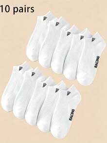 5/10 Pairs Men's Minimalist Letter FS Mid-Calf Socks, Unisex Style, Black & White Multi-Pack, Everyday Socks For Travel, Commute And Casual Wear - Multicolor - View 5