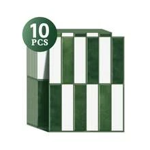 WoStick 1/10/20pcs Green Self-Adhesive Subway Tile Wall Stickers, 3D Glossy Self-Adhesive Tile Stickers, Suitable For Rental Home Kitchen Bathroom Wall Decor - Green and White Long Strip - View 13