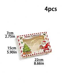 4/8/12pcs 2026 NEW Christmas Gift Box With Transparent Window | Santa Claus & Xmas Tree Printed Present Box, Festive Striped Paper Box For Christmas Party Decorations - View 14