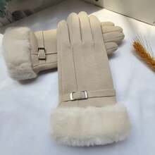 2pcs Women's New Multi-Color Winter Faux Suede Thermal Lined Warm Five-Finger Buckle Outdoor Touchscreen Gloves - Multicolor - View 14