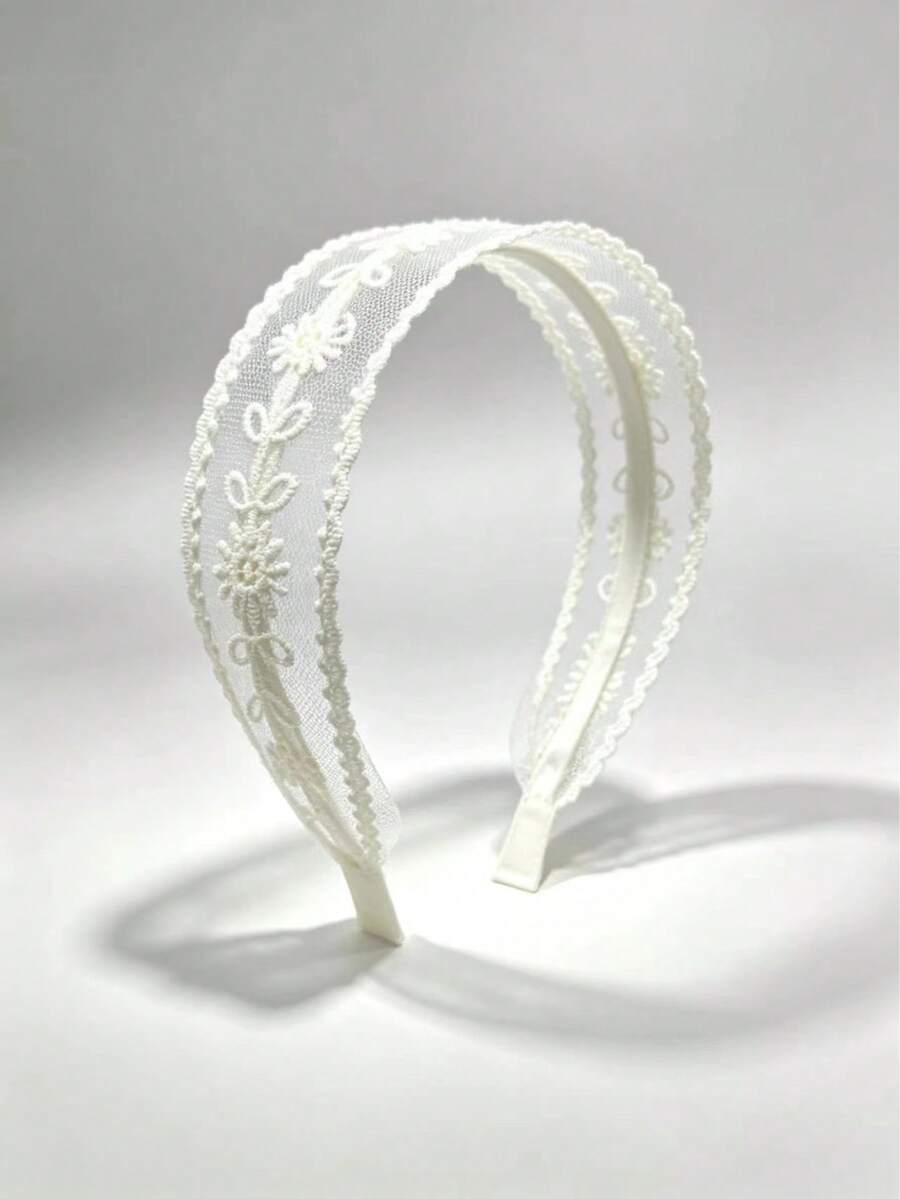 1pc French Style White Sunflower Embroidered Lace Headband Hair Hoop Vintage Style Hair Accessory Elegant Women's Hair Accessory Autumn Fashion Accessory Wedding Accessory Daily Commute Fashion Accessory - White Style a - View 1