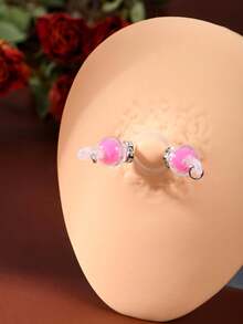 4 Pairs Fake Nipple Piercing Fake Nipple Rings Non Piercing Jewelry Adjustable Elastic Nooses Chain Heart Balls Cute Body Jewelry - Multicolor - View 2