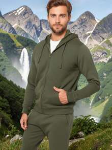 Men Hoodie Co-Ords - Army Green - View 3
