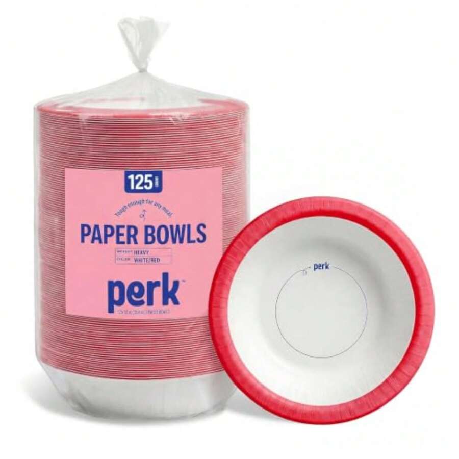 Heavy‑Weight Paper Bowls, 12 Oz, 125 Count Bulk Disposable Bowls For Soups, Snacks And Everyday Meals, White/Orange Sturdy Bowls For Soups, Snacks, And Everyday Meals In Offices Or Events. - White - View 1