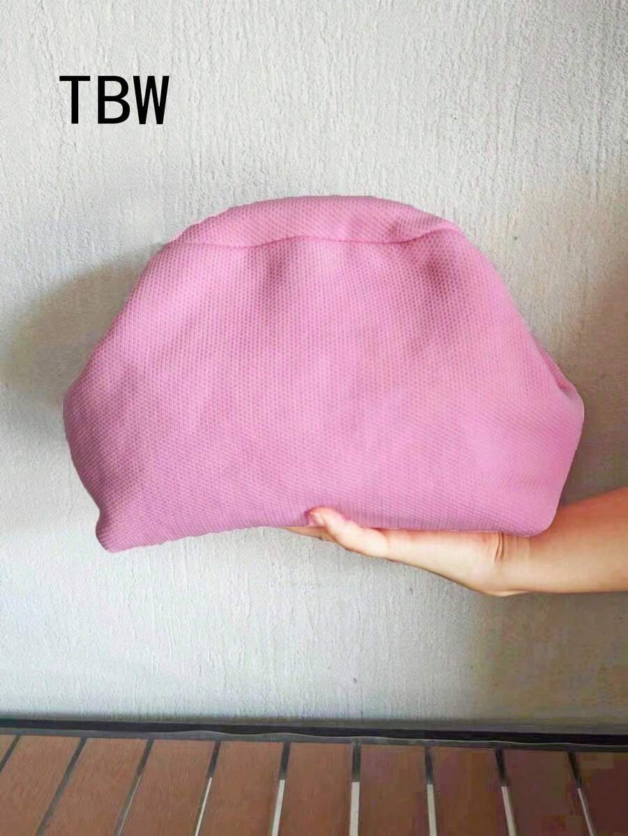Women's Handheld Knitted Bag, Solid Color Knitted Design, Clasp Closure, Large Capacity, Classic Vintage Style, Suitable For Vacation And Travel - Pink - View 1