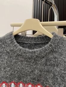 Women's Round Neck Jacquard Knit Sweater, Soft Long Sleeve Top, Suitable For Christmas, Halloween, Thanksgiving And Daily Wear - Grey - View 9