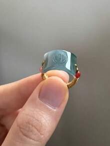 1pc New Chinese Style Lucky Bead Fortune Charm Woven Wide Band Ring, Suitable For Women's Daily And Holiday Wear - Baby Blue - View 1