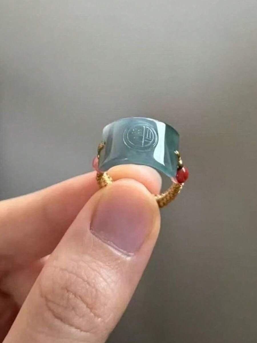 1pc New Chinese Style Lucky Bead Fortune Charm Woven Wide Band Ring, Suitable For Women's Daily And Holiday Wear - Baby Blue - View 1