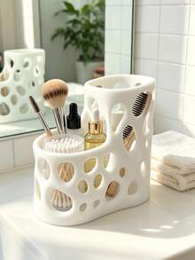 3D Printed Hollow Multi-Compartment Storage Box, Bathroom Sink Organizer, Vanity Makeup Brush & Lipstick Holder, Creative Asymmetric Hole Design Skincare Toothbrush Toothpaste Miscellaneous Desktop Storage Container - Multicolor - View 2