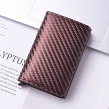 Men's Carbon Fiber PU Leather Card Holder RFID Anti-Theft Automatic Pop-Up Card Slot Aviation Metal Ultra-Thin Minimalist Wallet - Multicolor - View 10