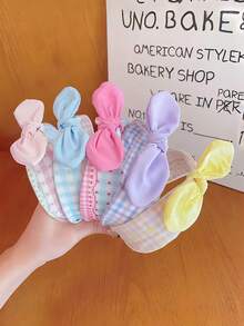 6Pcs Plaid Bow Headbands, Sweet Fabric Wide‑Brim Hair Hoops For Women, Versatile Hair Accessories For Taming Flyaways - Multicolor - View 3