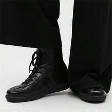 Men's Black Fashion Lace-Up Low-Top Flat Casual Sports Shoes - Black - View 4