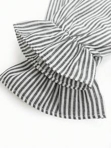 Tween Girls Tween Girl Autumn/Winter Transition Season Autumn Dress, Comfortable Loose Fit, Black & White Striped Color Block, Layered Ruffle Collar, Bowknot Rope Tie, Doll Style A-Line Ruffle, Cute Pastoral Vacation Casual Everyday - Multicolor - View 6