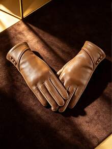 1 Pc Solid Gloves, Elegant Gloves With Cuff Button Detail, Warm Touchscreen Winter Gloves For Women Daily Commute Evening Party - Multi-color - View 4