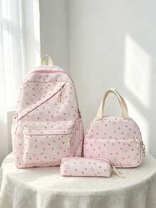 1 Set Back To School Backpack Set - Bow Pattern Large Capacity Backpack + Lunch Bag + Pencil Case Multi-Piece Set, With Laptop Compartment School Bag, Campus Day Bag, Lightweight Portable Zipper Bag, Suitable For Students/Teenagers/Graduates, Perfect For Outdoor/Travel/Middle School/High School/University, Essential College Backpack - Multicolor - View 1