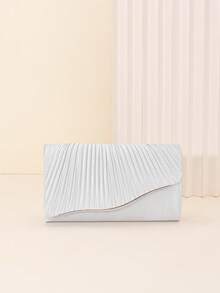 LJDCRFT Women's Pleated Evening Clutch, Metal Trim Flap Envelope Bag, Suitable For Weddings, Balls And Cocktail Parties And Other Formal Occasions - Silver - View 4