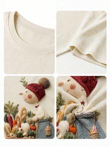 Women's Casual Round Neck Short Sleeve Printed T-Shirt, Countryside Style, Suitable For All Seasons Summer - Light Apricot - View 5