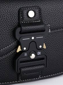 Vintage Saddle Bag Unisex Couple Crossbody Small Bag, Functional Style, Textured Litchi Grain Fabric, Personalized Metal Buckle Flap Design, Travel - Multicolor - View 5