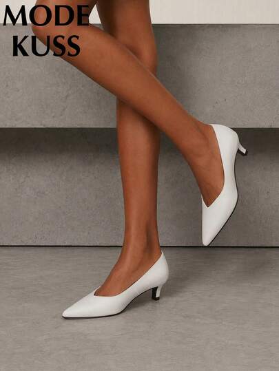 Nya populära minimalistiska slip-on pumps för dam med spetsig tå och kittenklack, lämpliga för vår/sommar, daglig pendling, dejt och semesteroutfits, vita högklackade pumps för dam med V-ringning och låg vamp, eleganta och bekväma damskor med låg klack