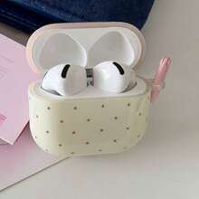 Polka Dot & Pink Plaid With Ring Earphone Case Compatible With AirPods Case 2/3/4/5/Pro/Pro2/Pro3, Shockproof Earphone Case, Gift, Fashion Accessory, Combining Aesthetics And Practicality - Off White - View 3