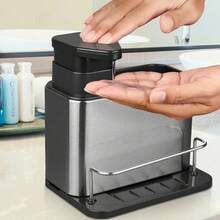 Multi-Functional Kitchen Sink Organizer With Soap Dispenser Pump, Stainless Steel Sink Countertop Storage Rack, Can Hold Sponges, Cleaning Brushes, Steel Wool And Dishwashing Accessories, Draining Base Design To Avoid Water Accumulation, Space-Saving Kitchen Sink Storage Bracket - Multicolor - View 3