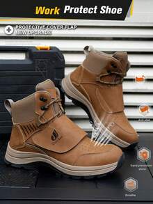 男士工作鞋 戶外鋼頭鞋，輕量訓練靴，防砸防穿刺，舒適透氣，適用於建築工地、倉庫、工廠車間、園林景觀及其他場所 - 棕色 - 查看 4