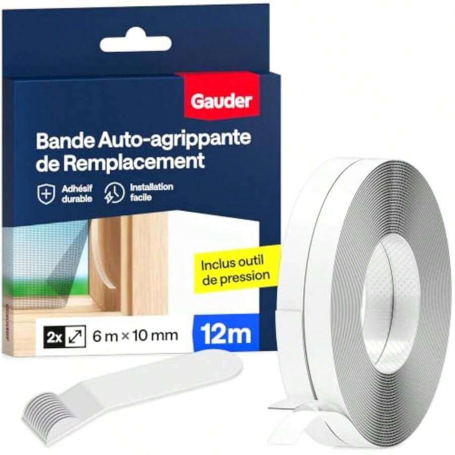 Bande auto-agrippante adhésive, moustiquaire fenêtre (12 m) | Fixation forte, ruban adhésif transparent en polyester pour filet - couleur comme sur la photo - Voir 1