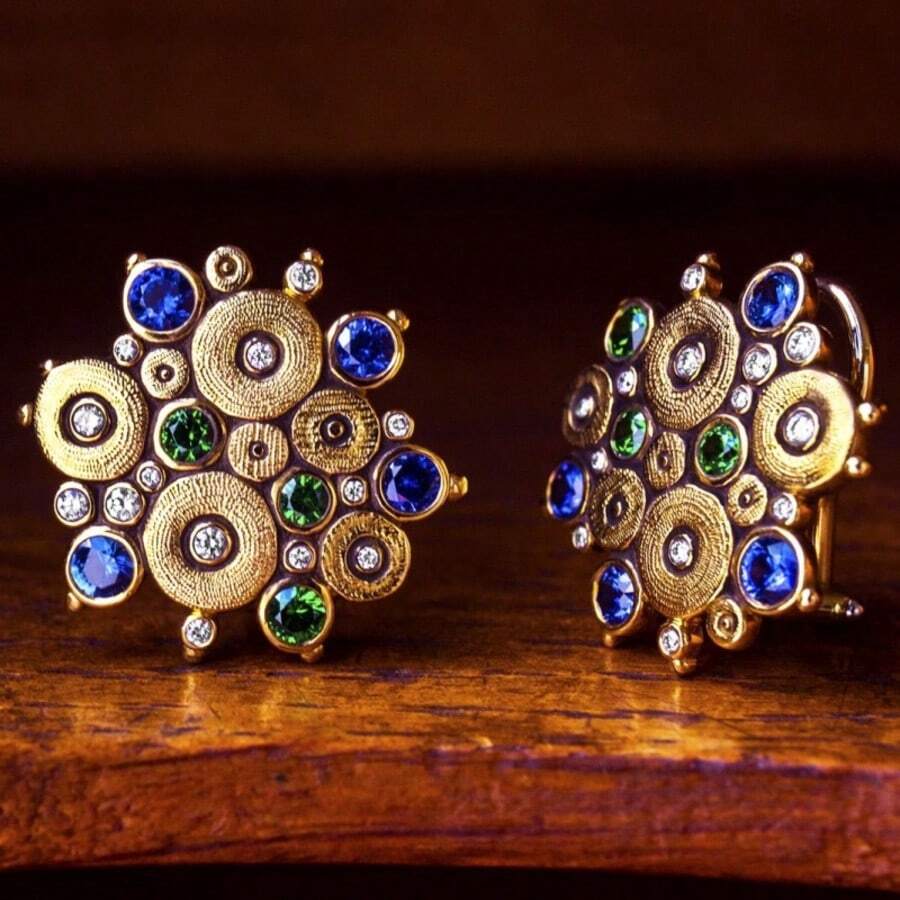 Gmzalx Women's Elegant Vintage Palace Style Asymmetrical Geometric Stud Earrings, Round Pattern Inlaid With Colorful Synthetic Cubic Zirconia, Suitable For Holiday And Banquet Occasions - Multicolor - View 1