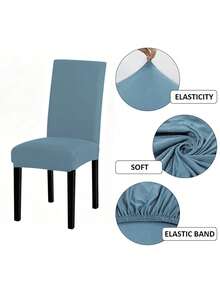 1pc/4pcs/6pcs Solid Color Milk Silk Chair Cover, Elastic Dining Chair Cover, Modern Style Elastic Chair Cover, Suitable For Living Room, Dining Room, Bedroom, Study And Hotel, All Season - Dusty Blue - View 4