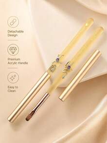 1Pc Detachable Snake Decor Nail Art Brush, Yellow Translucent Acrylic Handle Nail Liner Pen For UV Gel Drawing Painting Carving - Yellow - View 3